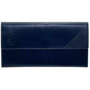 Yves Saint Laurent Bi-fold Long Wallet, Leather, Navy Blue, YVES SAINT LAUREN...